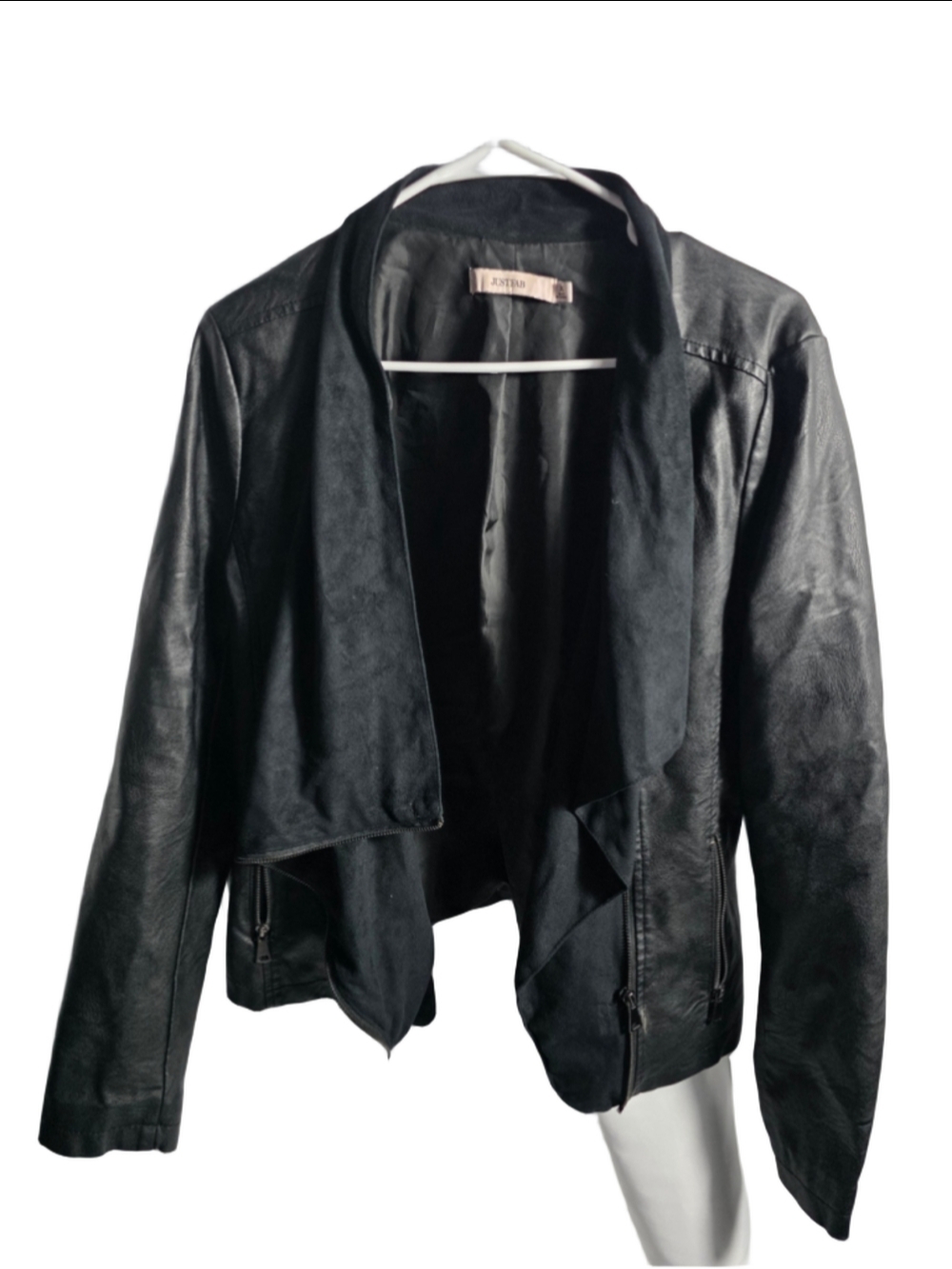 Women's JustFab Black Faux Leather Jacket Size XL bikercore goth punk y2k 90's